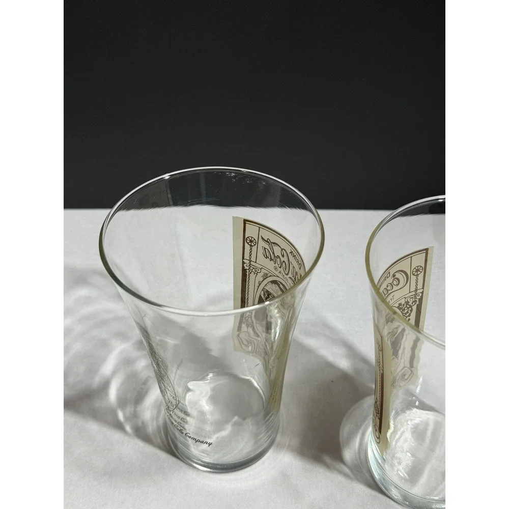 Coca-Cola Archives 16oz Flair‎ Glass Set of 2 Turn of the Century Design Sepia